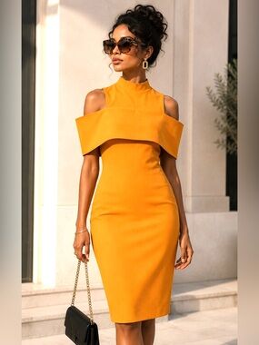 Wolddress Off-Shoulder Sheath Dress | Orange Cocktail & Formal Dress | NWOT